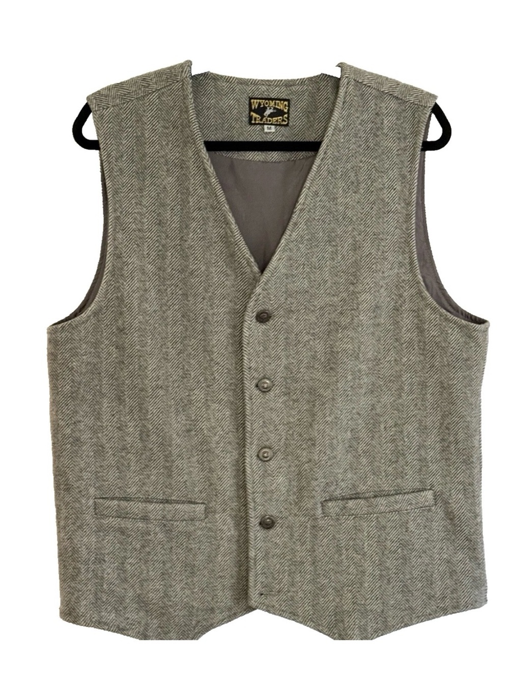 Wyoming Traders Mens Gray Herringbone Western Vest Cowboy Wool Blend Size M